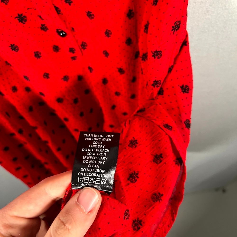 Voodoo Vixen A Line Dress Womens Medium Red Rose Polka Dot Lace Trim Cap Sleeve - Picture 3 of 6
